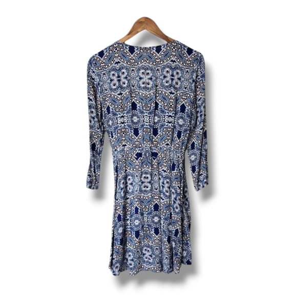 Express Boho Mandala Print V-Neck 3/4 Sleeve Wrap Dress  | Small - Picture 8 of 9